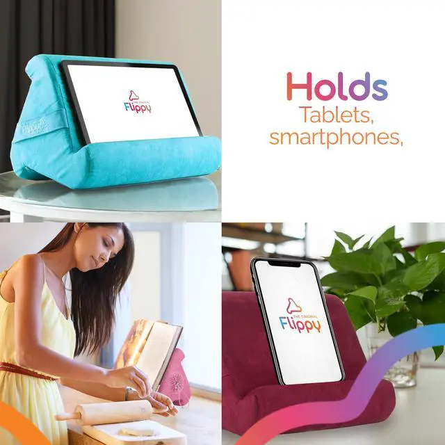 Alt view image 5 of 5 - Flippy Tablet Pillow Stand - Cushion Tablet Stand & Holder, Bed Support for Lap and Desk, Compatible with Phone & Book Reading: Kindle, iPad Pro, iPhone & Samsung - in The Pink Baby