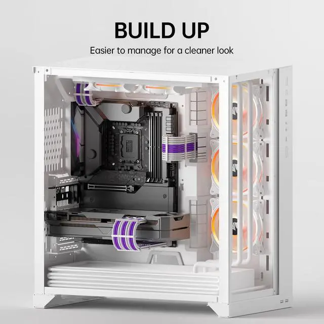 Alt view image 4 of 5 - ASIAHORSE Power Supply Sleeved Cable, 16AWG PSU Extension Cable Kit White Connector Internal Power Supplies Cables with Combs, 1x24Pin/2x4+4 EPS/3x6+2 PCI-E, 30cm Length, White and Violet