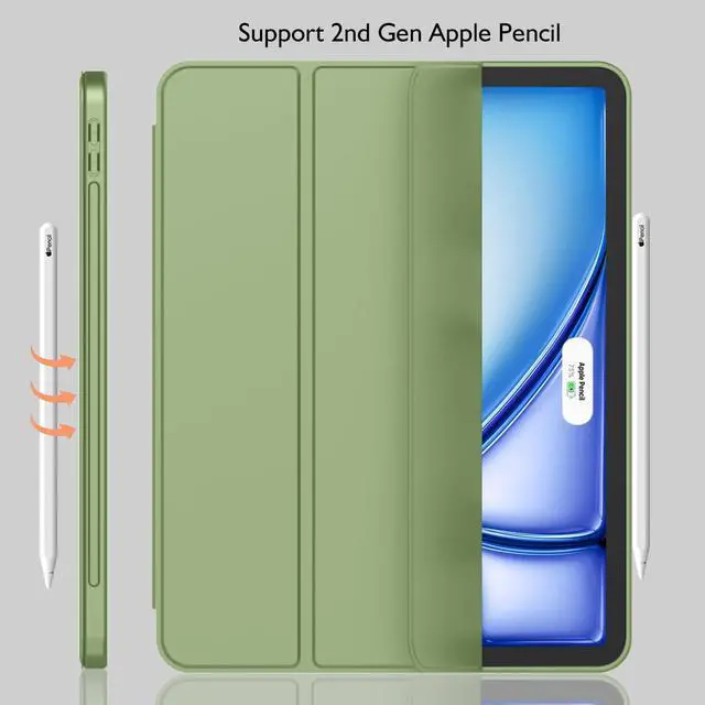 Alt view image 2 of 5 - iMieet iPad Air 11 Inch Case M3(2025) / M2 (2024), iPad Air 5th/4th Generation Case 2022/2020 10.9 Inch with Pencil Holder,Trifold Stand Smart Case with Soft TPU Back(Olive Green)