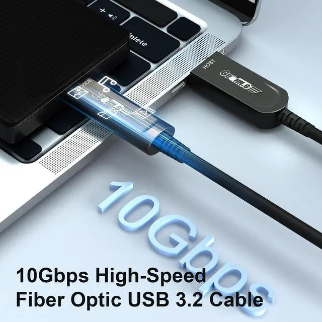 Alt view image 5 of 5 - GeoHN.G USB A to USB C Fiber Optic Cable 30M/100FT, USB 3.2 10Gbps Long Distance Data Transfer USB C Extension Cable for VR, Camera, Mini PC, Laptop, Webcam, Printer and More