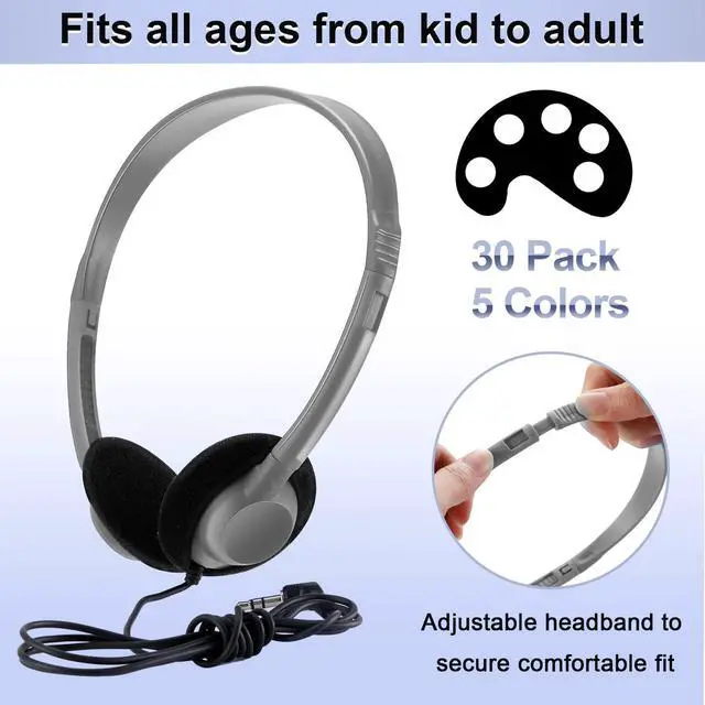 Alt view image 2 of 5 - Yunsailing 30 Pack Class Set Headphones for Students Bulk School Headsets Earphones with 3.5mm Jack Classroom Must Haves Teacher Supplies for Adults Laptop Computer(Bright Color)
