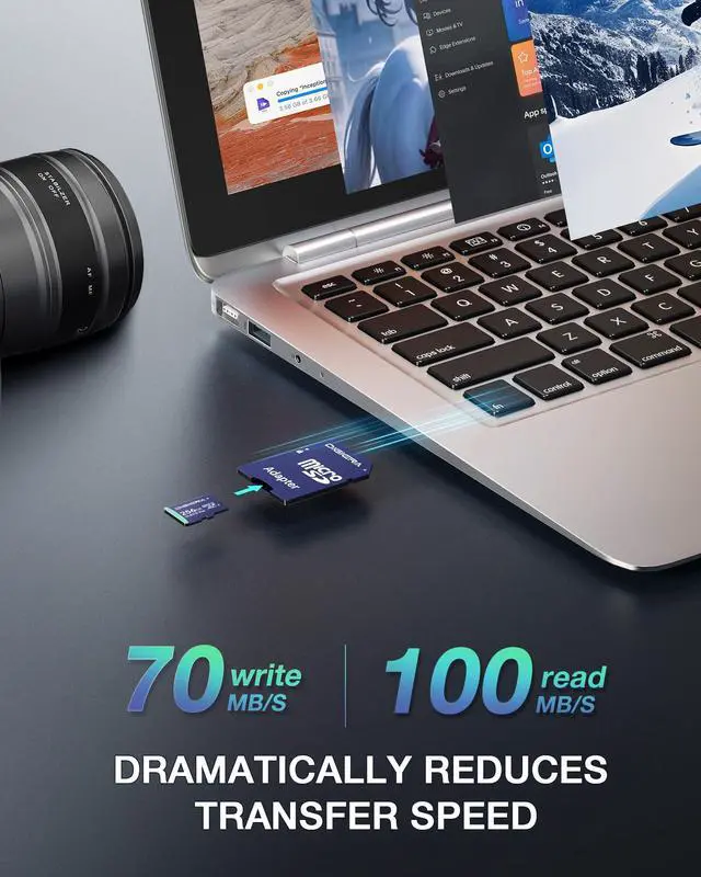 Alt view image 2 of 5 - DIGIERA 256GB CT100 microSDXC UHS-I Memory Card with Adapter - up to 100MB/s, C10, U3, V30, 4K UHD, A2, Micro SD Card for Smartphones, Tablets, Cameras, Gaming Consoles, and Drones (1 Pack)