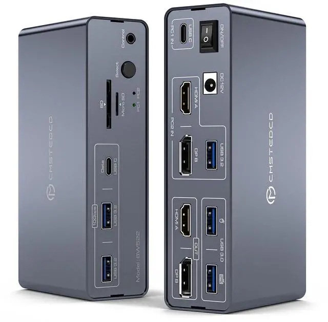 Main image of DGYBDFC KVM Docking Station 4K60Hz HDMI & 4K120Hz DP KVM Switch 2 Monitors 2 Computers for Laptop and Desktop 10Gbps USBC+USBA 3.2 Date 5Gbps USB3.0 Date and SD/microSD Card Slots