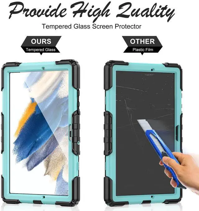 Alt view image 2 of 5 - BASE MALL Tablet Case for Samsung Galaxy Tab A8 10.5-inch 2022 SM-X200/X205/X207, [with Tempered Glass Screen Protector],360° Rotating Kickstand/Hand & Shoulder Strap/S Pen Holder (SkyBlue)
