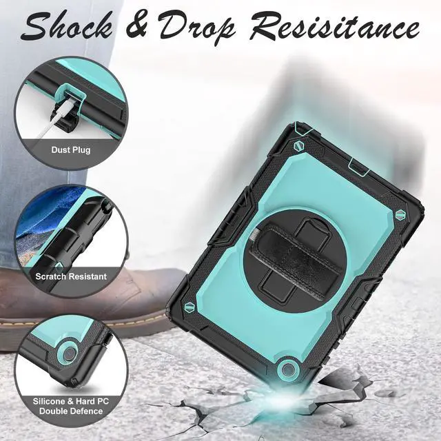 Alt view image 4 of 5 - BASE MALL Tablet Case for Samsung Galaxy Tab A8 10.5-inch 2022 SM-X200/X205/X207, [with Tempered Glass Screen Protector],360° Rotating Kickstand/Hand & Shoulder Strap/S Pen Holder (SkyBlue)