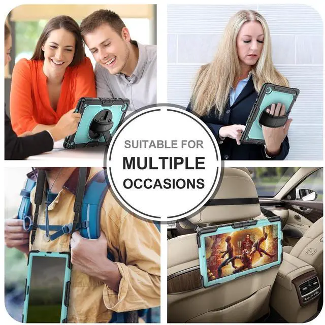 Alt view image 5 of 5 - BASE MALL Tablet Case for Samsung Galaxy Tab A8 10.5-inch 2022 SM-X200/X205/X207, [with Tempered Glass Screen Protector],360° Rotating Kickstand/Hand & Shoulder Strap/S Pen Holder (SkyBlue)