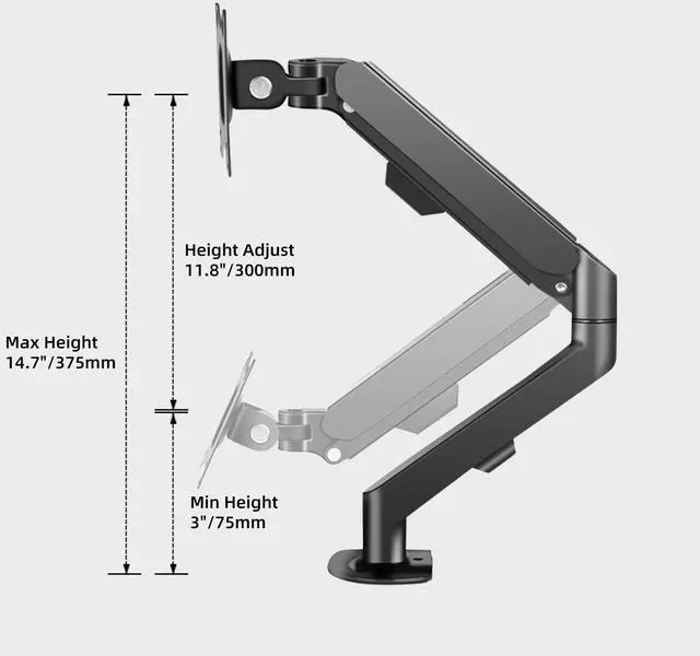 Alt view image 4 of 5 - HILLPORT Monitor Arm Desk Mount Single 17-34 inch Portable Adjustable Vesa Stand Gas Spring Desktop Bracket 4.4 to 19.8 lbs with Clamp and Grommet Screen Up to 34 inch Computer pc M5-B
