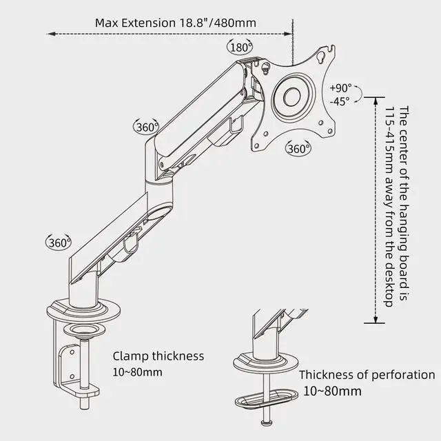 Alt view image 5 of 5 - HILLPORT Monitor Arm Desk Mount Single 17-34 inch Portable Adjustable Vesa Stand Gas Spring Desktop Bracket 4.4 to 19.8 lbs with Clamp and Grommet Screen Up to 34 inch Computer pc M5-B