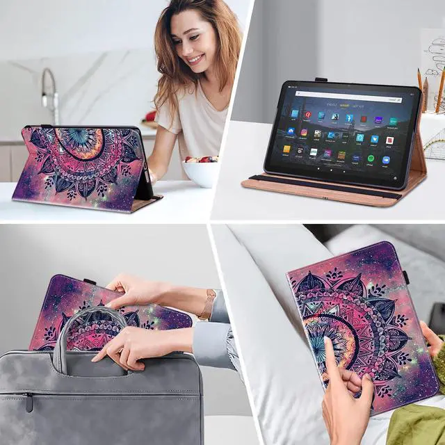 Alt view image 5 of 5 - Case for Kindle Fire HD 10 & 10 Plus Tablet (13th/11th Generation, 2023/2021 Release) 10.1" - PU Leather Flip Case with Elastic Band & Card Slots/Holder, Multi-Angle Stand Cover - Mandala