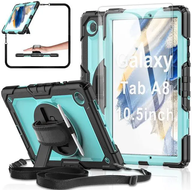 Main image of BASE MALL Tablet Case for Samsung Galaxy Tab A8 10.5-inch 2022 SM-X200/X205/X207, [with Tempered Glass Screen Protector],360° Rotating Kickstand/Hand & Shoulder Strap/S Pen Holder (SkyBlue)