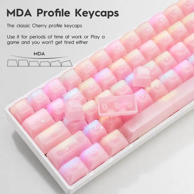 Alt view image 2 of 5 - Pink Jelly keycaps, Clear keycaps 115 Keys Set, MDA Profile keycaps Set Transparent Pink Cute Style, Suitable for 60%, 65%, 75%, 80%,85%,100% MX Switch Mechanical Keyboards