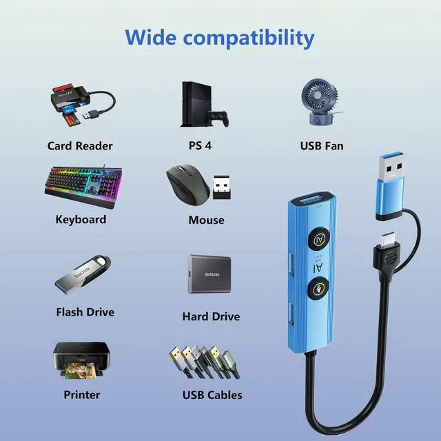 Alt view image 4 of 5 - AI-Powered 5-in-1 USB Type C Hub, USB-A Hub, Voice Control & AI Tools  Universal Compatibility for Laptops/Desktops/Tablets (Windows/macOS/Android)