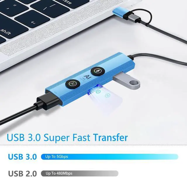 Alt view image 5 of 5 - AI-Powered 5-in-1 USB Type C Hub, USB-A Hub, Voice Control & AI Tools  Universal Compatibility for Laptops/Desktops/Tablets (Windows/macOS/Android)