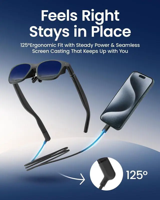 Alt view image 2 of 5 - AR Smart Glasses USB-C Charging Data & Power Supply Cable, 1.2M / 3.9FT  Compatible with XREAL Air/One, VITURE Pro XR, and More; 125° Ergonomic 18-Core, 20Gbps USB 3.2 Gen2, Ultra-Slim 2.6mm