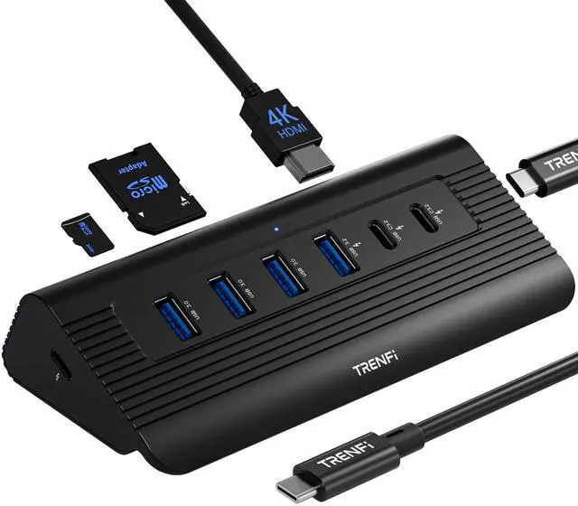 Main image of TRENFI 10-in-1 USB C Hub with Detachable Cable, 10Gbps USB 3.2 Gen 2 Hub with 4K 60Hz HDMI, 100W Power Delivery & SD/TF Reader | Powered Docking Station for MacBook Pro/Air M4 M3, Mac mini (Midnight)