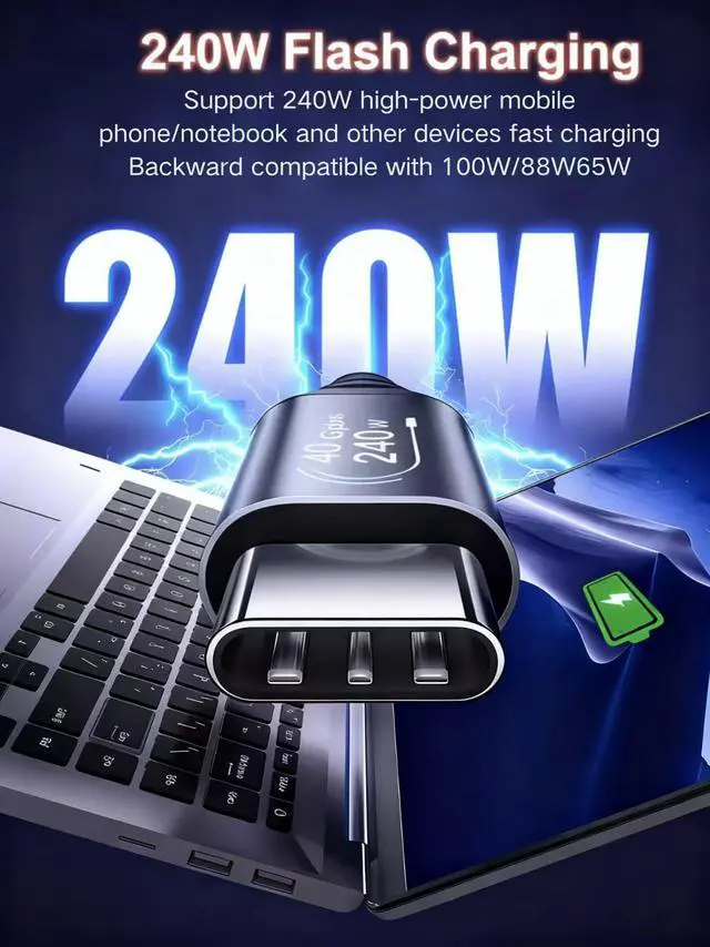 Alt view image 2 of 5 - USB C Cable for Thunderbolt 4 Cable, 6.6ft USB C Cable, 8K HD Display, 240W Charging and 40Gbps Data Transfer Compatible with MacBook Pro/Air, iPad Pro, iPhone 16/17