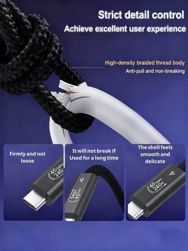 Alt view image 4 of 5 - USB C Cable for Thunderbolt 4 Cable, 6.6ft USB C Cable, 8K HD Display, 240W Charging and 40Gbps Data Transfer Compatible with MacBook Pro/Air, iPad Pro, iPhone 16/17