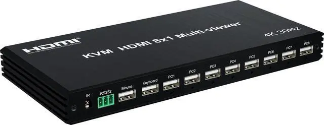Main image of KVM HDMI 8x1 Multi-Viewer 4K@30Hz | 8-Port HDMI Switch with USB Keyboard Control | 8-Screen Splitter for PC/PS5/Xbox | IR & RS232 Support | 340MHz Bandwidth | Meeting Room/Studio