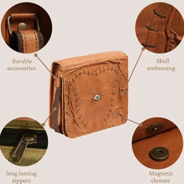 Alt view image 2 of 5 - Tannerio hocus pocus Leather Bag for Men & Women  Handmade Hocus Pocus Shoulder Handbag, Genuine Leather Halloween Crossbody Bag (green eye)