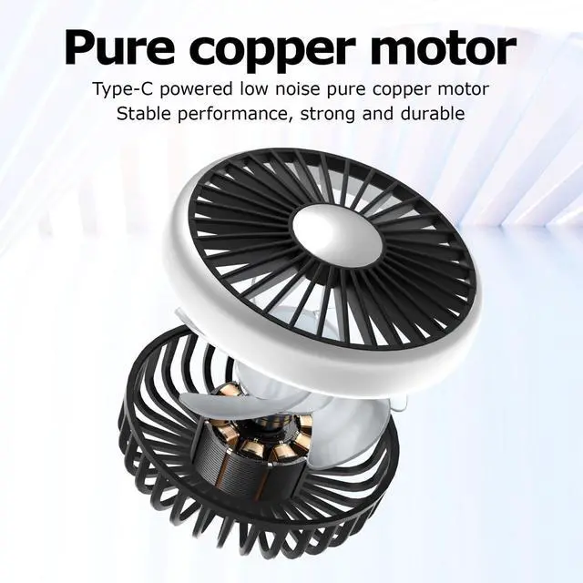 Alt view image 4 of 5 - 8T69T Dual-Head USB Car Fan for Backseat, 360° Rotatable Quiet Cooling with LED Light, 3 Speeds USB-Powered Headrest Accessory for Kids & Passengers