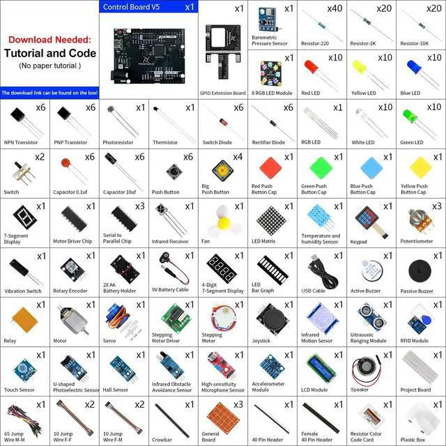 Alt view image 2 of 5 - Freenove Complete Starter Kit with Board V5 Rev4 Mini (Compatible with Arduino IDE), Arm Cortex-M4 Microcontroller, 474-Page Detailed Tutorial, 343 Items, 90 Projects