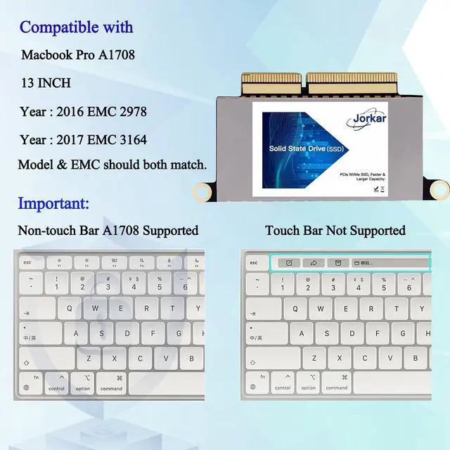 Alt view image 3 of 5 - Jorkar A1708 SSD Hard Drive 1TB for MacBook Pro NVMe PCIe Gen3x4, Internal Solid State Drive Upgrade for MacBook Pro A1708 (2016-2017)
