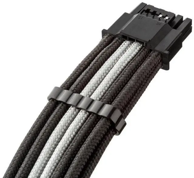 Alt view image 2 of 4 - CableMod RT-Series Pro ModFlex Sleeved 12V-2x6 12VHPWR StealthSense PCIe Cable for ASUS/Seasonic/Phanteks (Black + Silver, 16-pin to Dual 8-pin, 60cm)