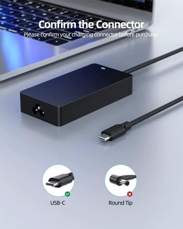 Alt view image 2 of 5 - 100W Fast Charger Fit for Asus A20-100P1A, Rog Flow X13 GV301 GV301Q GV301QH Z13 GZ301 GZ301Z GZ301ZA Laptop, UL Listed, USB-C
