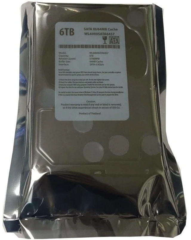 Alt view image 3 of 5 - WL 6TB 5700RPM 64MB Cache 5700RPM SATA III (6.0Gb/s) 3.5" Internal Hard Drive (Desktop PC, CCTV DVR, NAS) - w/1 Year Warranty