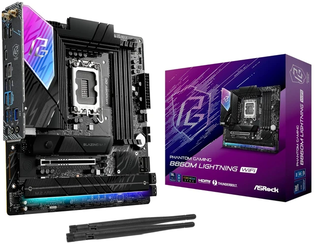 Main image of ASRock B860M Lightning WiFi Motherboard - Intel B860, LGA1851, DDR5 8666+ (OC), PCIe 5.0, Thunderbolt 4, WiFi 6E, 12+1+1+1+1 Power Phase, 4X M.2, USB 3.2 Gen2, Killer 2.5G LAN