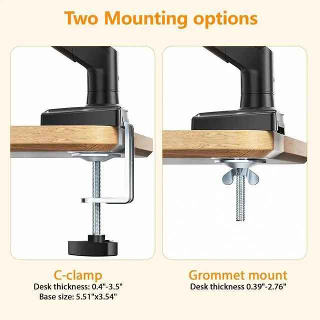 Alt view image 5 of 5 - XEVKZO Single Monitor Arm - Gas Spring Monitor Stand for 13 to 34 Inch Screens, Adjustable VESA Mount with C-Clamp & Grommet Base, Full Motion (Tilt, Swivel, Rotation), Supports 4.4-22 lbs