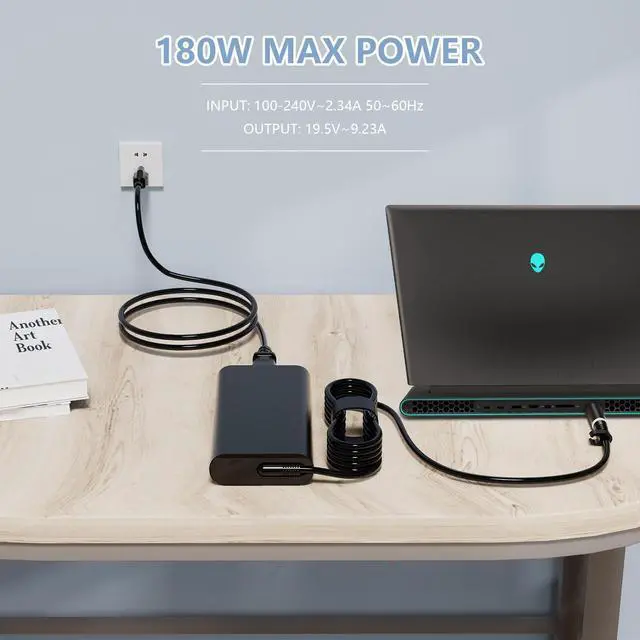 Alt view image 4 of 5 - GaN 180W 9.23A 19.5V Charger Adapter Compatible with Dell Precision 7680 7670 7770 7780 LA180PM210 HA180PM210 DA180PM210 AC Power Supply Adapter
