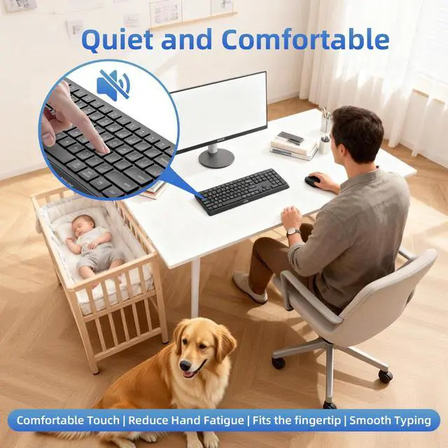 Alt view image 3 of 5 - PHILIPS Quiet Wireless Keyboard and Mouse Combo, Silent Keyboard and Mouse Wireless Combo for Laptop PC Computer, Connects with Only One USB-A Dongle, No Bluetooth