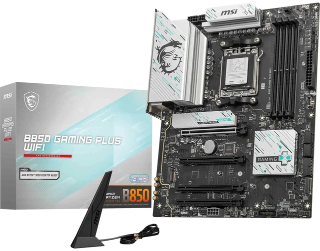Main image of MSI B850 Gaming Plus WiFi Motherboard, ATX - Supports AMD Ryzen 9000/8000 / 7000 Processors, AM5 - DDR5 Memory Boost 8200+ MT/s (OC), PCIe 5.0 x16 & 4.0 x16, M.2 Gen5, Wi-Fi 7, 5G LAN