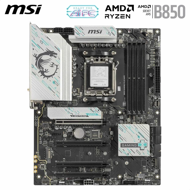 Alt view image 2 of 5 - MSI B850 Gaming Plus WiFi Motherboard, ATX - Supports AMD Ryzen 9000/8000 / 7000 Processors, AM5 - DDR5 Memory Boost 8200+ MT/s (OC), PCIe 5.0 x16 & 4.0 x16, M.2 Gen5, Wi-Fi 7, 5G LAN