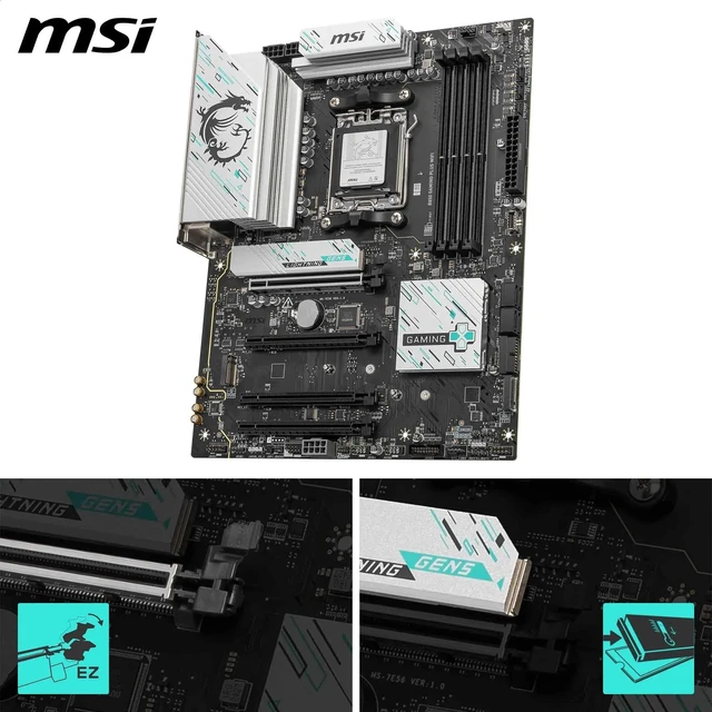 Alt view image 3 of 5 - MSI B850 Gaming Plus WiFi Motherboard, ATX - Supports AMD Ryzen 9000/8000 / 7000 Processors, AM5 - DDR5 Memory Boost 8200+ MT/s (OC), PCIe 5.0 x16 & 4.0 x16, M.2 Gen5, Wi-Fi 7, 5G LAN