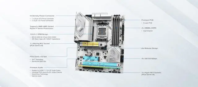 Alt view image 2 of 5 - ASRock B850 Steel Legend WiFi AMD AM5 ATX Motherboard, Supports AMD Ryzen 9000/8000/7000 Series Processors, DDR5 8000+ (OC), PCIe 5.0, 2.5G LAN, WiFi 7, 14+2+1 Power Phase