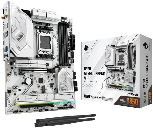 Main image of ASRock B850 Steel Legend WiFi AMD AM5 ATX Motherboard, Supports AMD Ryzen 9000/8000/7000 Series Processors, DDR5 8000+ (OC), PCIe 5.0, 2.5G LAN, WiFi 7, 14+2+1 Power Phase