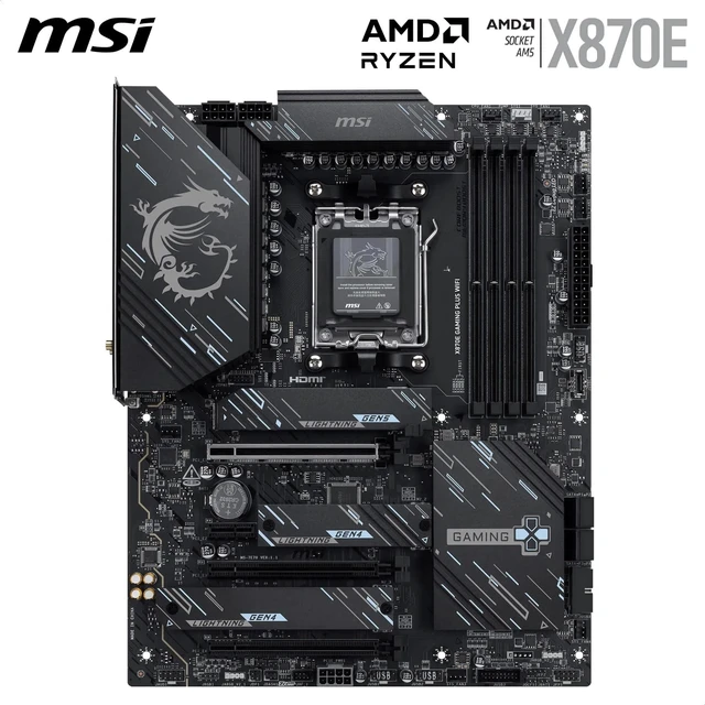 Alt view image 2 of 5 - MSI X870E Gaming Plus WiFi Motherboard, ATX - Supports AMD Ryzen 9000/8000 / 7000 Processors, AM5-60A SPS VRM, DDR5 Memory Boost 8200+ MT/s (OC), PCIe 5.0 x16 & 4.0 x4, M.2 Gen5, Wi-Fi 7, 5G LAN