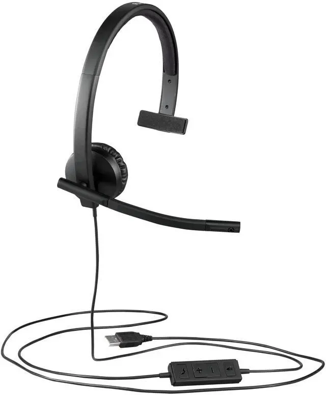 Alt view image 3 of 3 - Logitech H570e Wired Headset, Mono Headphones with Noise-Cancelling Microphone, USB, In-Line Controls with Mute Button, Indicator LED, PC/Mac/Laptop - Black