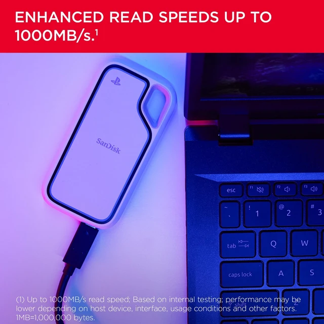 Alt view image 3 of 5 - Sandisk 1TB Extreme Portable SSD for PS5, Up to 1050MB/s Read Speeds