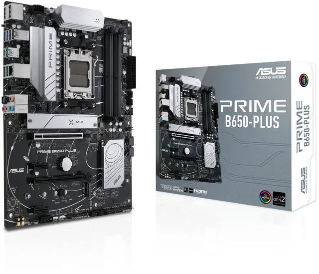 Main image of ASUS Prime B650-PLUS AMD B650 AM5 Ryzen Desktop 9000 8000 and 7000 ATX Motherboard, DDR5, PCIe 5.0 M.2, 2.5Gb LAN, DP, HDMI, SATA 6Gbps, USB 3.2 Gen 2 & 1 Type-C, BIOS Flashback, USB4 Support