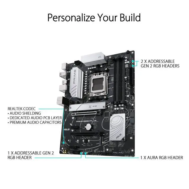 Alt view image 4 of 5 - ASUS Prime B650-PLUS AMD B650 AM5 Ryzen Desktop 9000 8000 and 7000 ATX Motherboard, DDR5, PCIe 5.0 M.2, 2.5Gb LAN, DP, HDMI, SATA 6Gbps, USB 3.2 Gen 2 & 1 Type-C, BIOS Flashback, USB4 Support