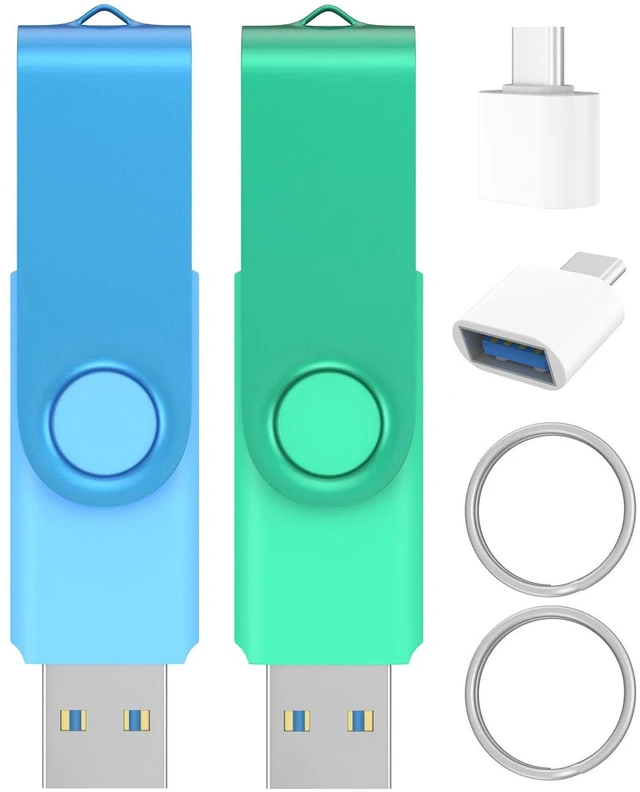 Main image of 128GB USB 3.0 Flash Drive 2 Pack with USB C Adapter, Wooolken Thumb Drive