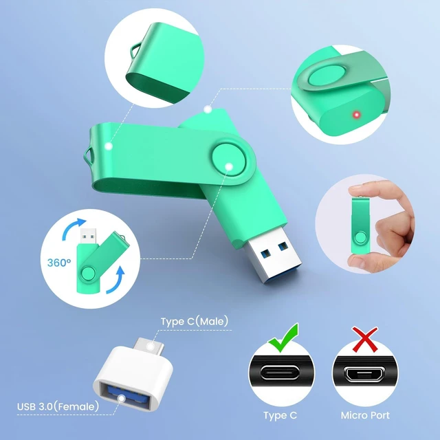 Alt view image 3 of 5 - 128GB USB 3.0 Flash Drive 2 Pack with USB C Adapter, Wooolken Thumb Drive