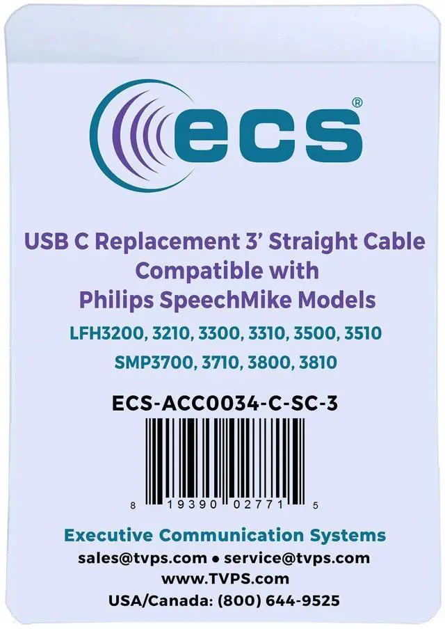 Alt view image 3 of 3 - ECS replacement cable compatible with Philips SpeechMike Premium Touch, SpeechMike Premium & SpeechMike III, 3' straight USB C, 95% of mic errors are due to the cable. Why spend hundreds on a ne
