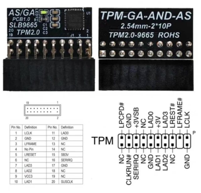 Alt view image 2 of 5 - Yeiwenl TPM 2.0 Encryption Security Module with 20-1 pin Compatible with Windows 11 for GIGABYTE Motherboard/ASUS Motherboard