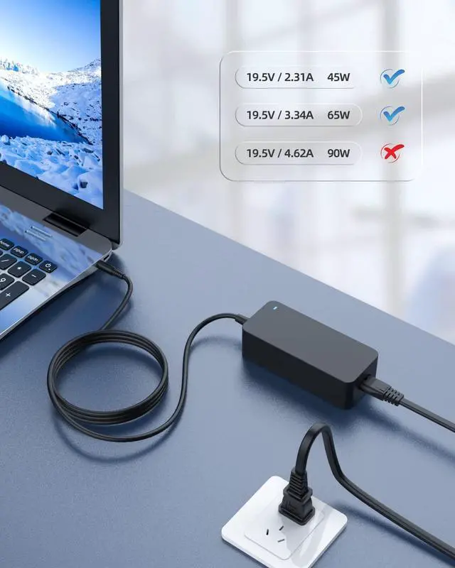 Alt view image 5 of 5 - 65W AC Adapter Fit for Dell Latitude 13 3000 3301 3310 3310 2-in-1 P114G P114G001 P118G001 P95G002 Laptop Charger Power Supply Cord