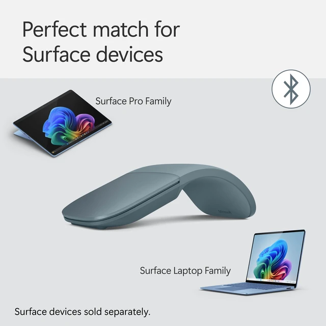 Alt view image 5 of 5 - Microsoft Surface Arc Bluetooth Mouse, Ultra-Slim and Lightweight, Snaps Flat for Portability, Full Scroll Plane, Compatible with Windows 11, Battery Included Ocean