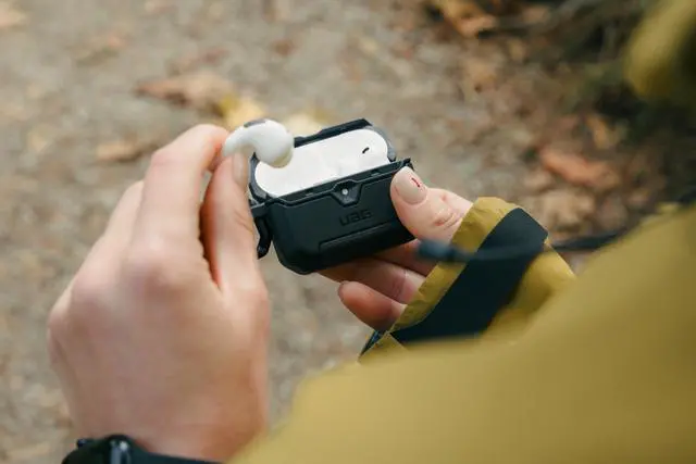 Alt view image 3 of 5 - URBAN ARMOR GEAR UAG Designed for AirPods Pro 3rd Gen Case, Rugged Military Grade Drop Proof Protective Cover with Detachable Carabiner Clip & Secure Lip Closure, Scout Black